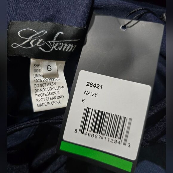La Femme 28421 Strappy Back Ruched V-Neck Sheath Gown NWT Size 6 Navy Blue - Picture 5 of 5